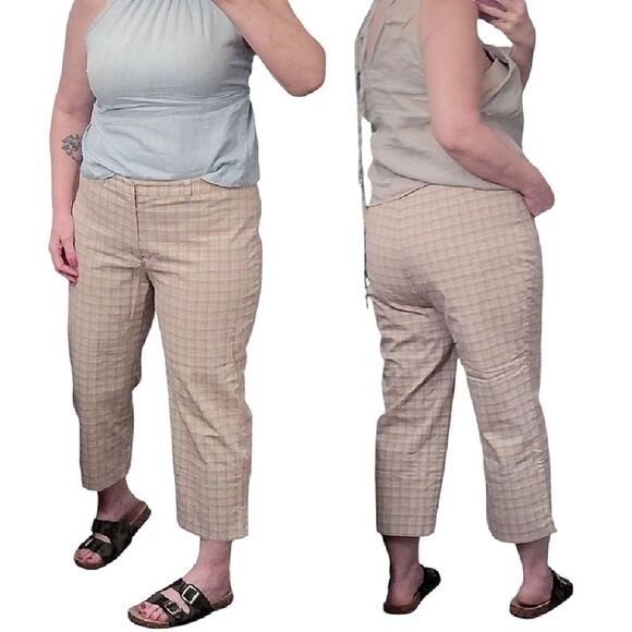VTG Y2K Dockers Tan Pink Plaid High Rise Wide Leg Cropped Pants Size 14 - Picture 5 of 9